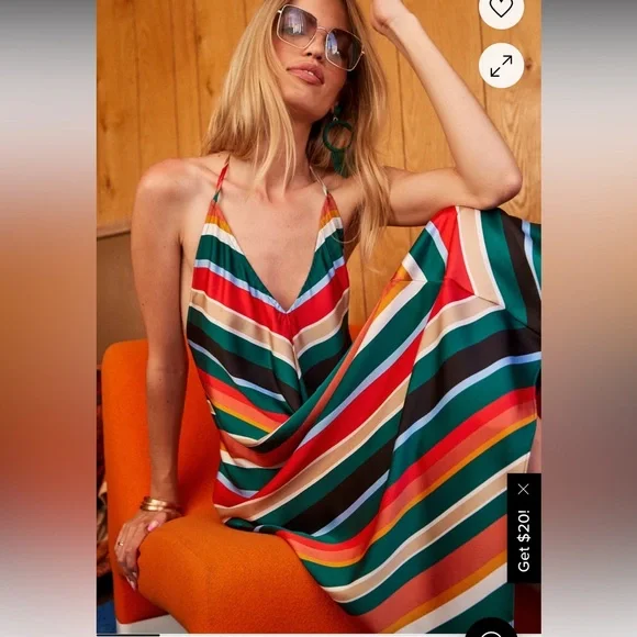 Lulus Malia Emerald Green Multi Striped Midi Dress - Size XS - Picture 2 of 8